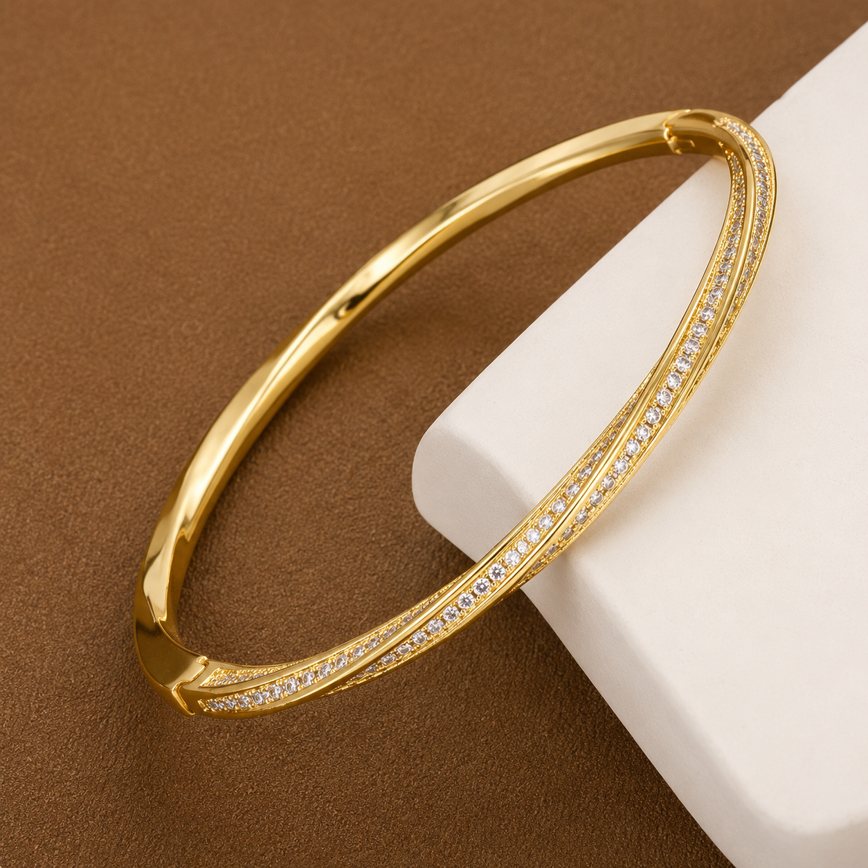 Golden Twist Bracelet with Crystals