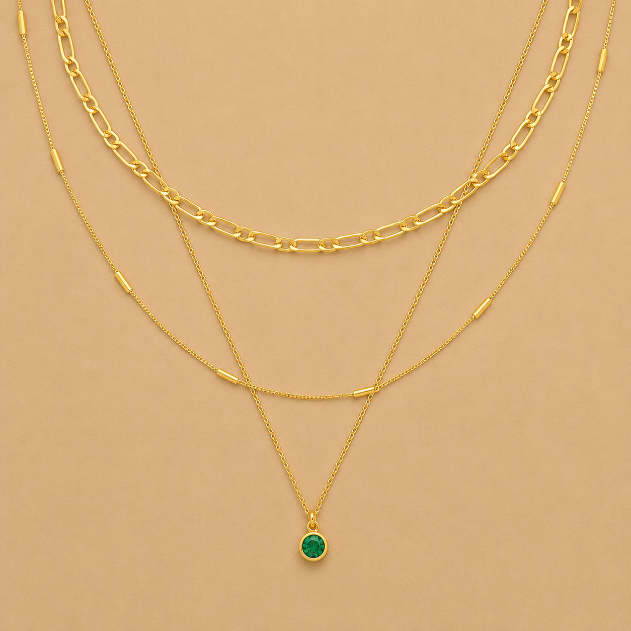 Emerald 3-Row Necklace  Crystals