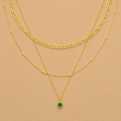 Emerald 3-Row Necklace  Crystals