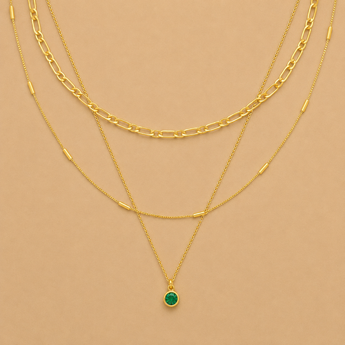 Emerald 3-Row Necklace  Crystals