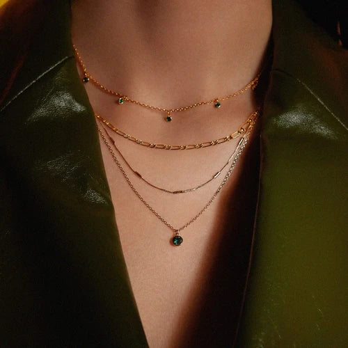 Emerald 3-Row Necklace  Crystals