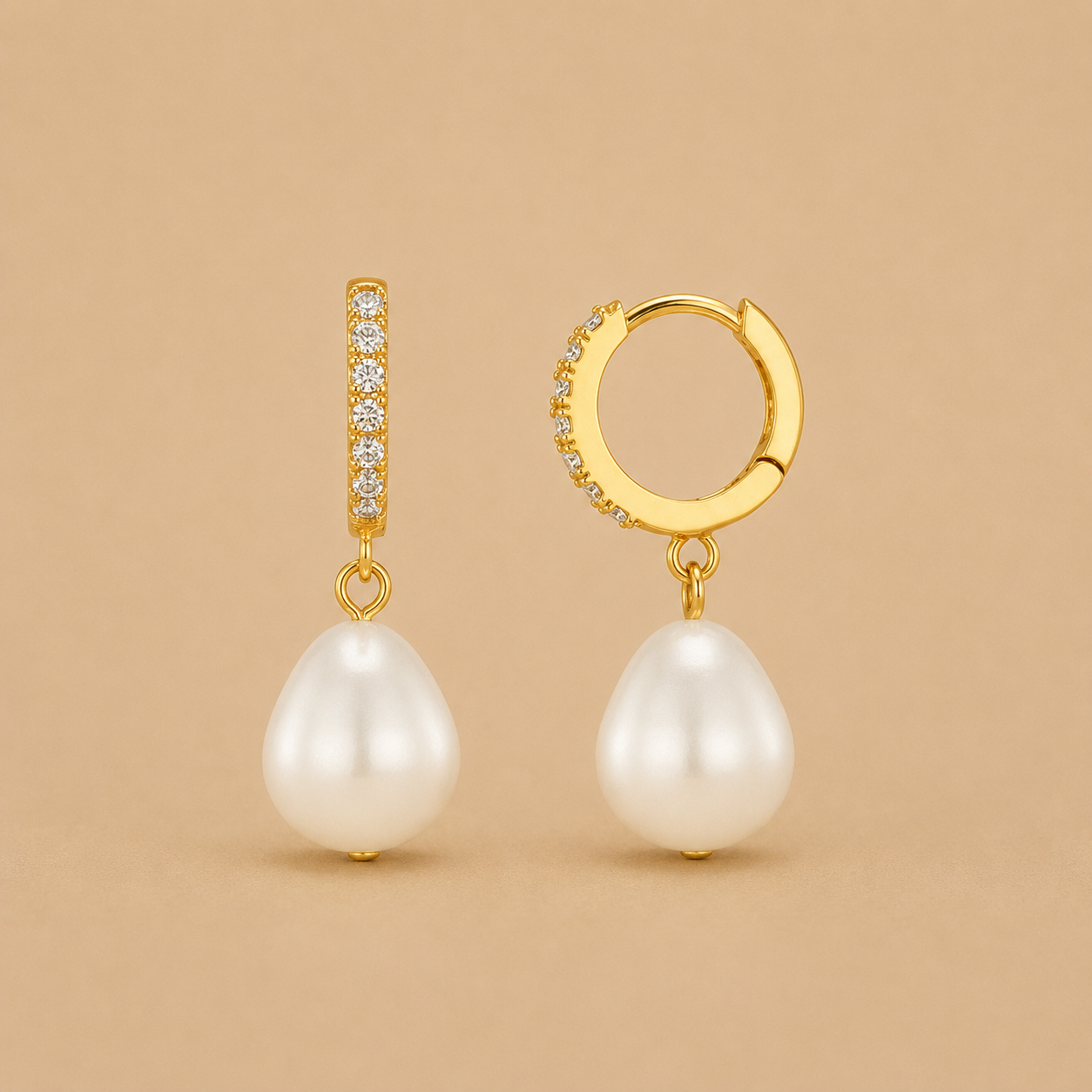 Pearl Drop Pavé Huggie Hoop Earrings
