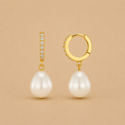 Pearl Drop Pavé Huggie Hoop Earrings