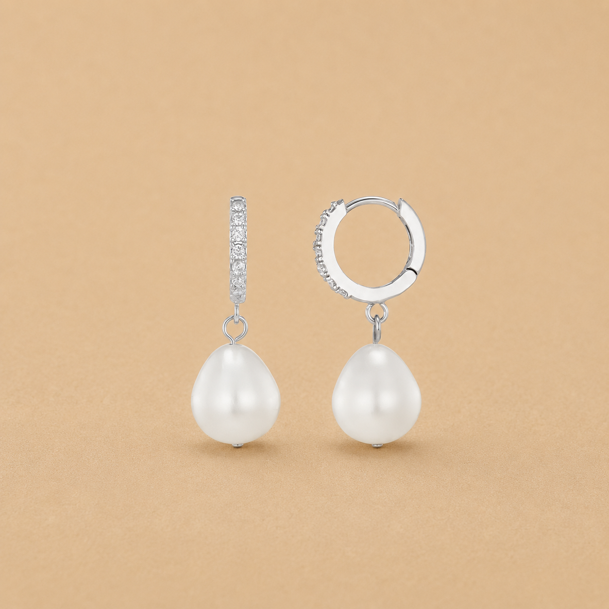Pearl Drop Pavé Huggie Hoop Earrings