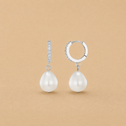 Pearl Drop Pavé Huggie Hoop Earrings