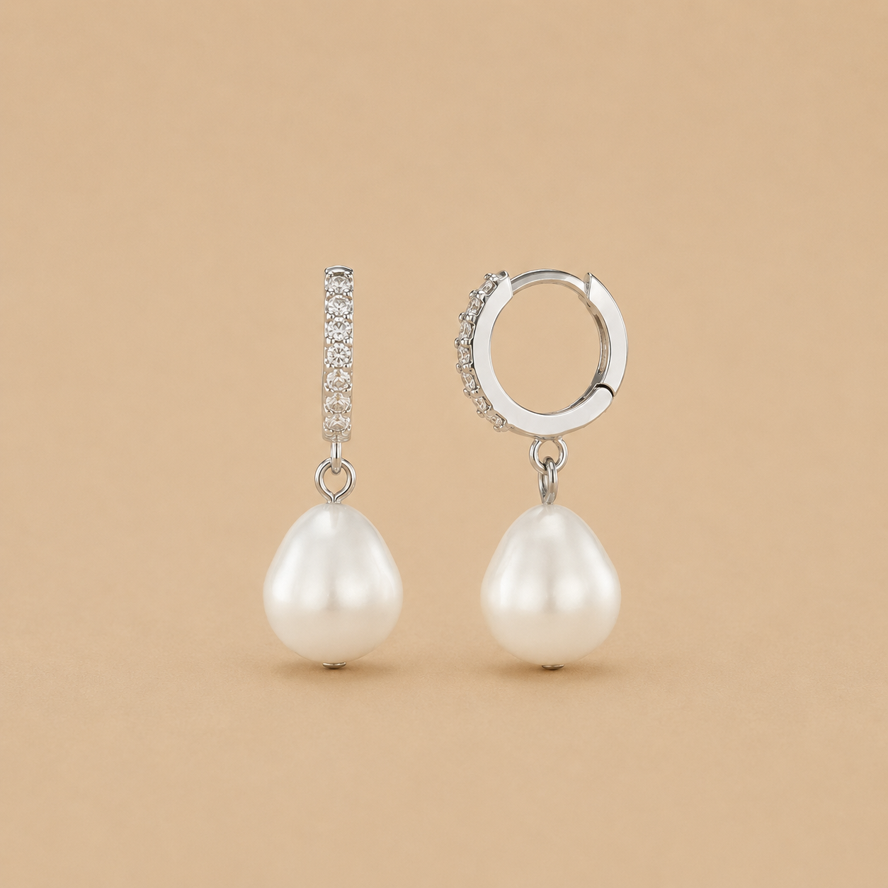 Pearl Drop Pavé Huggie Hoop Earrings