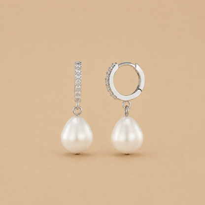 Pearl Drop Pavé Huggie Hoop Earrings