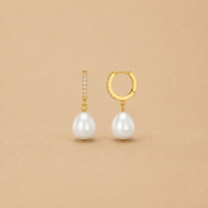 Pearl Drop Pavé Huggie Hoop Earrings