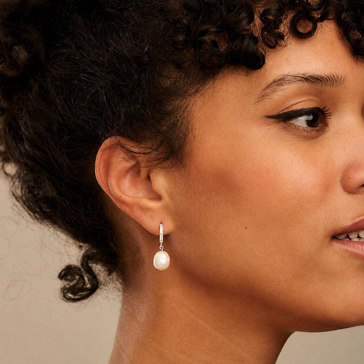 Pearl Drop Pavé Huggie Hoop Earrings