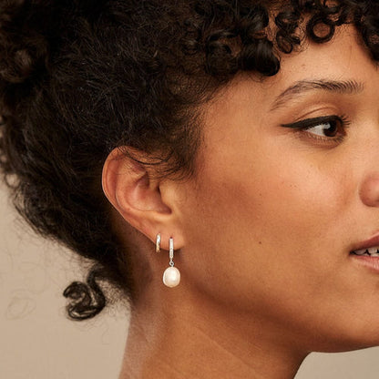 Pearl Drop Pavé Huggie Hoop Earrings