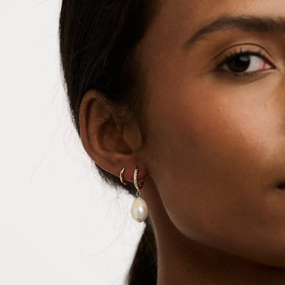 Pearl Drop Pavé Huggie Hoop Earrings